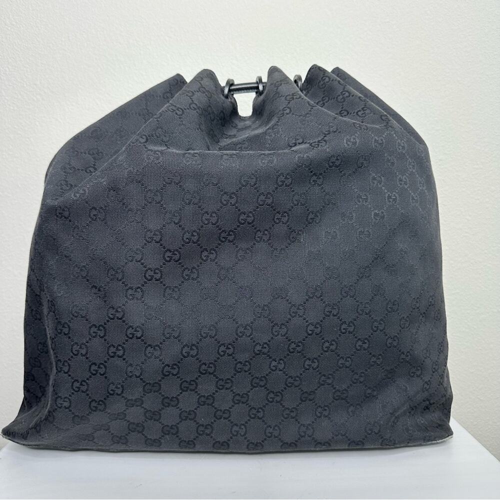 GUCCI GG Monogram Black Canvas Drawstring Large Bucket Bag Tote - Picture 4 of 10